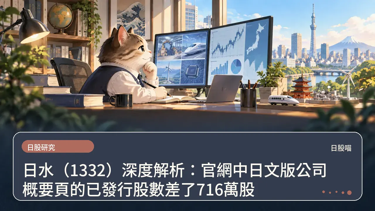 日水(1332)深度解析:官網中日文版公司概要頁的已發行股數差了716萬股主題插畫