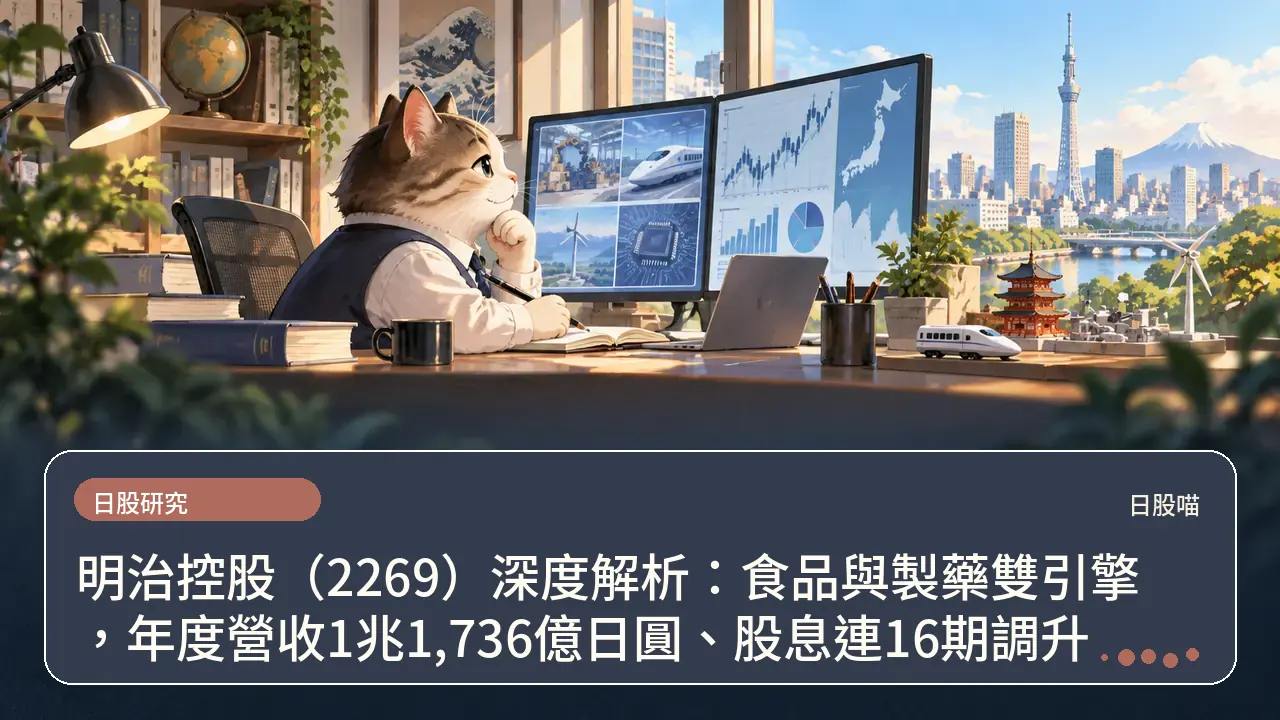 明治控股（2269）深度解析：食品與製藥雙引擎，年度營收1兆1,736億日圓、股息連16期調升主題插畫
