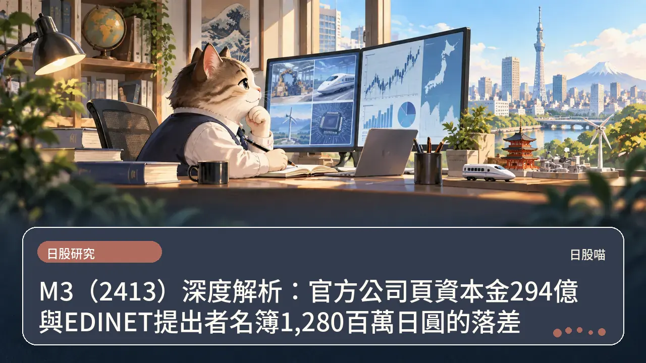 M3（2413）深度解析：官方公司頁資本金294億與EDINET提出者名簿1,280百萬日圓的落差主題插畫