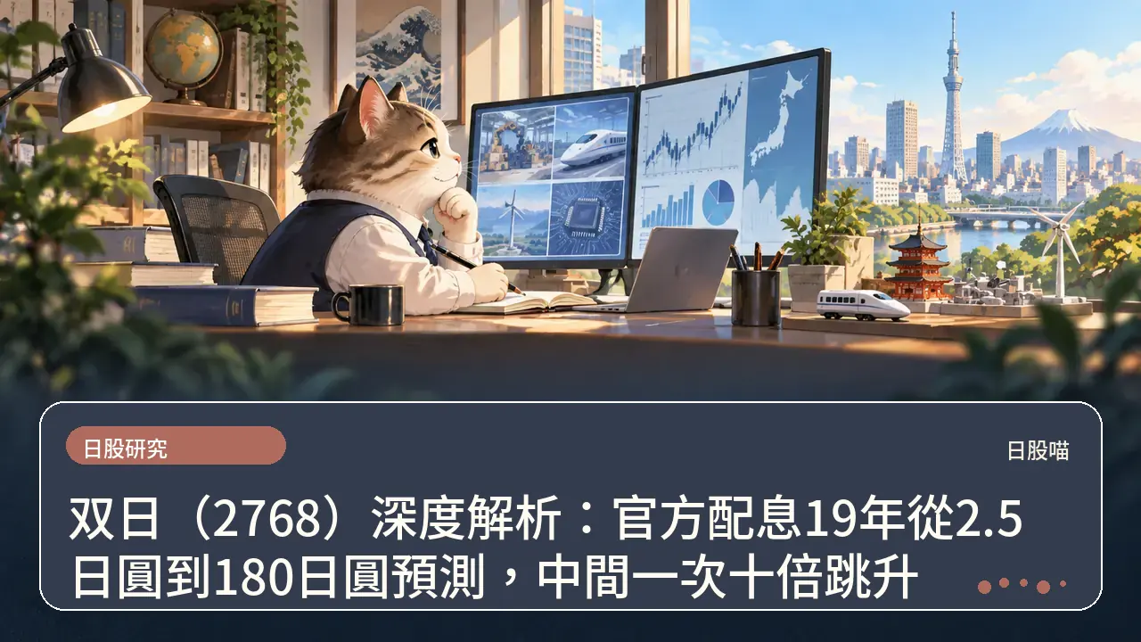 双日（2768）深度解析：官方配息19年從2.5日圓到180日圓預測，中間一次十倍跳升主題插畫