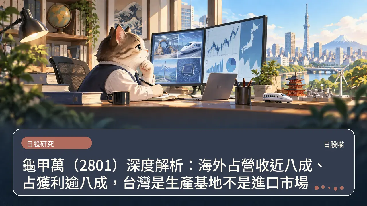 龜甲萬（2801）深度解析：海外占營收近八成、占獲利逾八成，台灣是生產基地不是進口市場主題插畫