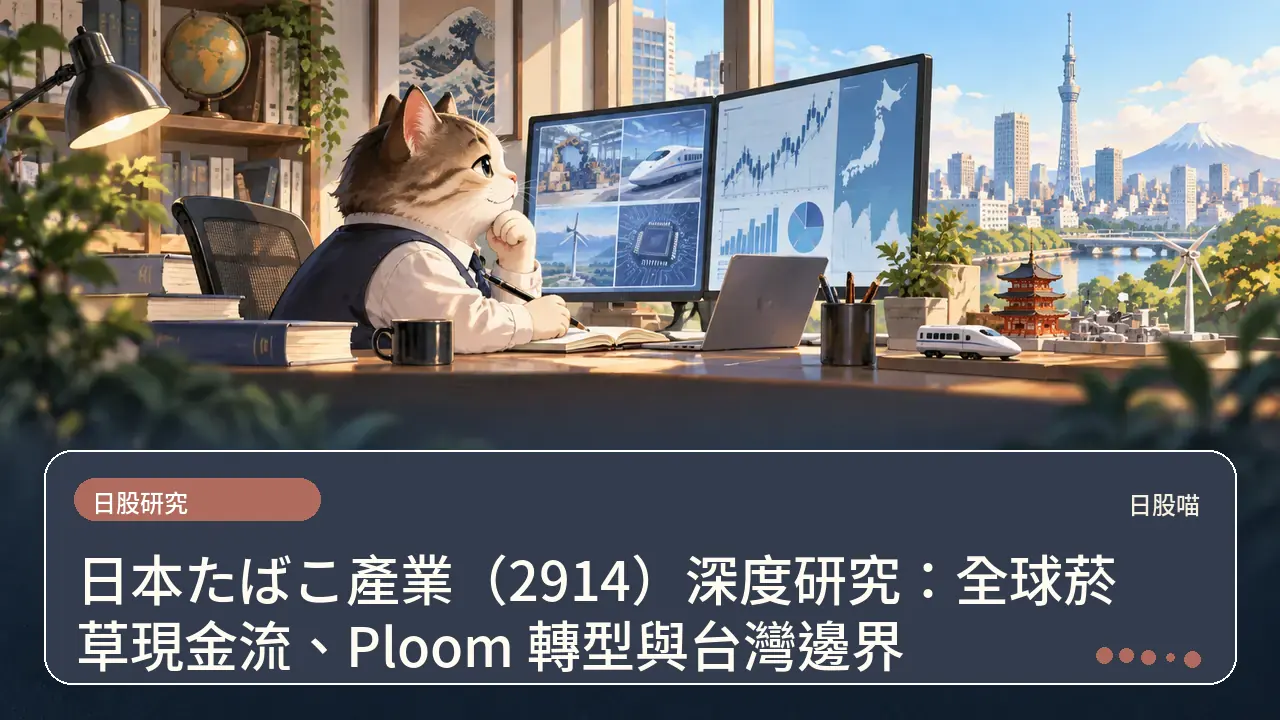 日本たばこ產業（2914）深度研究：全球菸草現金流、Ploom 轉型與台灣邊界主題插畫