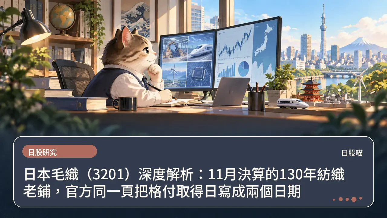 日本毛織（3201）深度解析：11月決算的130年紡織老鋪，官方同一頁把格付取得日寫成兩個日期主題插畫