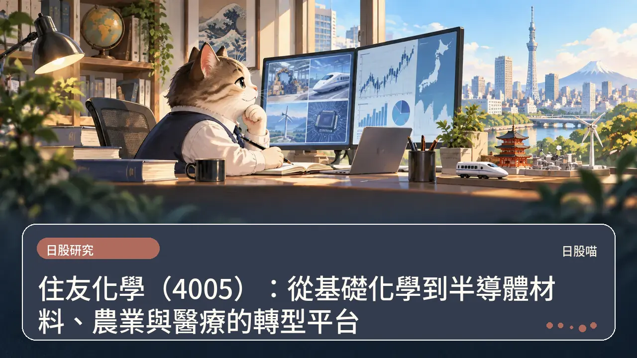 住友化學(4005):從基礎化學到半導體材料、農業與醫療的轉型平台主題插畫