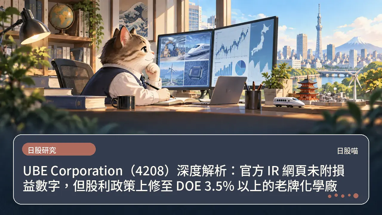 UBE Corporation（4208）深度解析：官方 IR 網頁未附損益數字，但股利政策上修至 DOE 3.5% 以上的老牌化學廠主題插畫