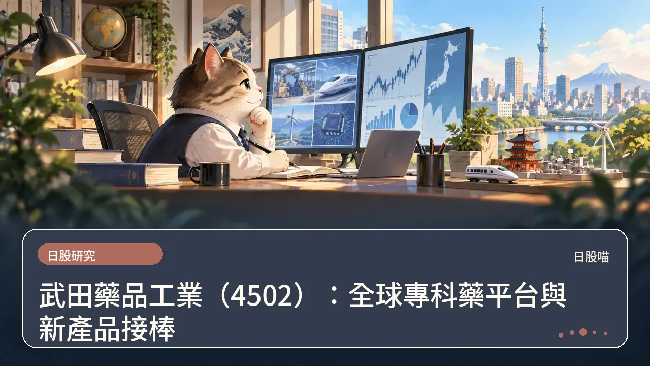 武田藥品工業(4502):全球專科藥平台與新產品接棒主題插畫