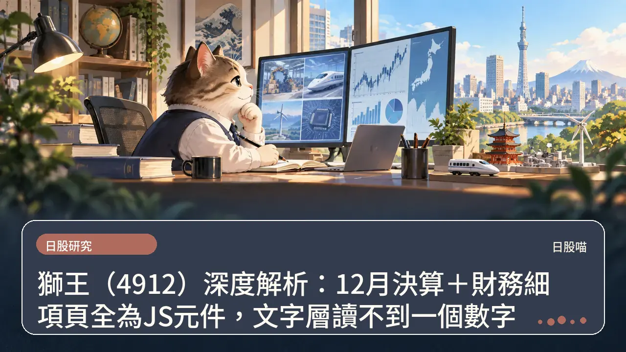 獅王(4912)深度解析:12月決算+財務細項頁全為JS元件,文字層讀不到一個數字主題插畫