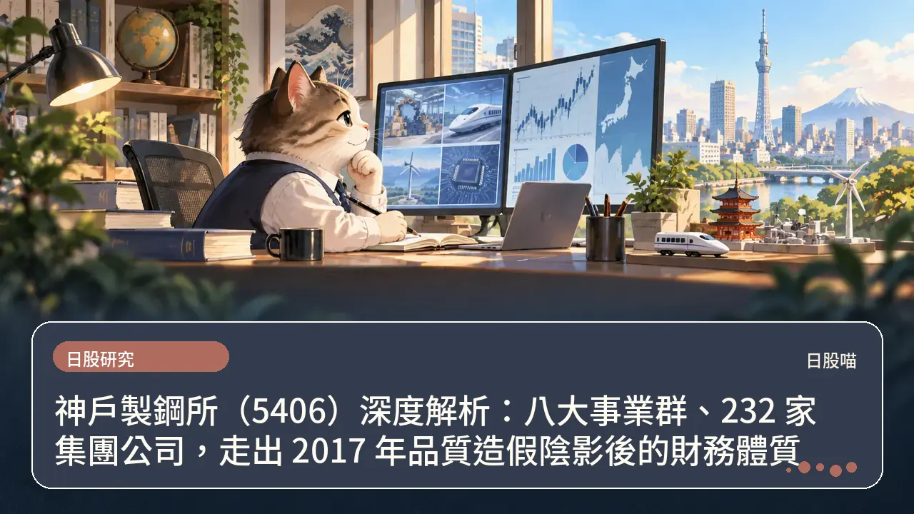 神戶製鋼所(5406)深度解析:八大事業群、232 家集團公司,走出 2017 年品質造假陰影後的財務體質主題插畫