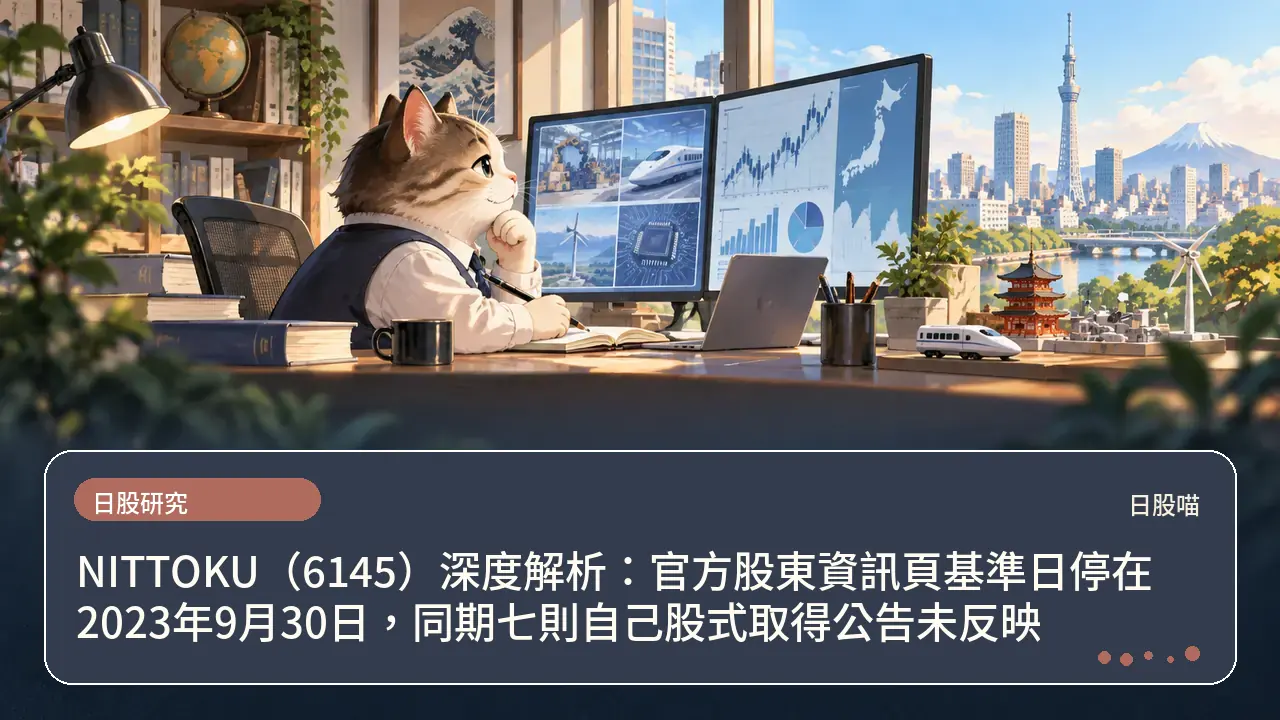 NITTOKU（6145）深度解析：官方股東資訊頁基準日停在2023年9月30日，同期七則自己股式取得公告未反映主題插畫