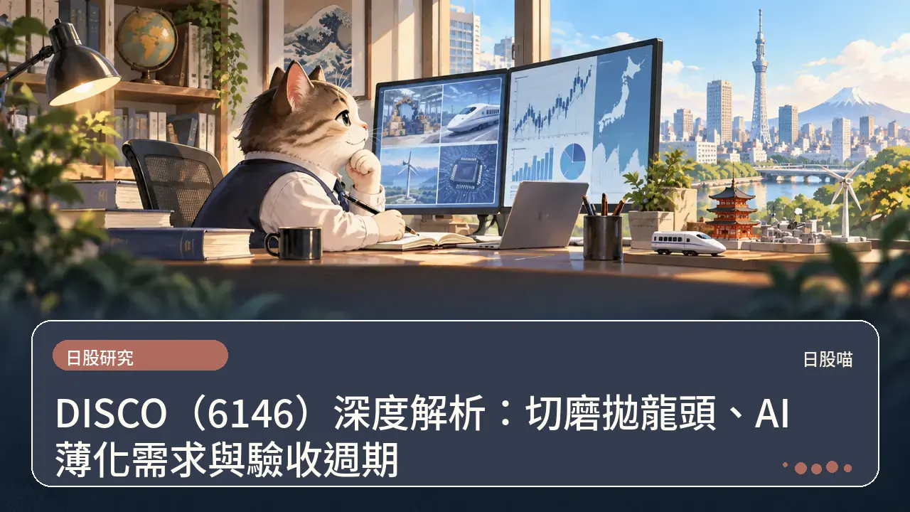 DISCO（6146）深度解析：切磨拋龍頭、AI薄化需求與驗收週期主題插畫