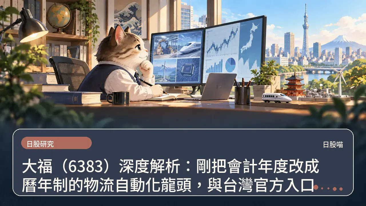 大福（6383）深度解析：剛把會計年度改成曆年制的物流自動化龍頭，與台灣官方入口主題插畫