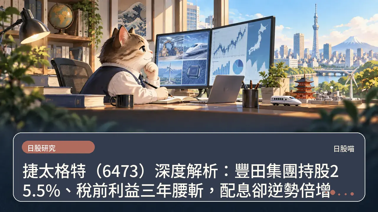 捷太格特（6473）深度解析：豐田集團持股25.5%、稅前利益三年腰斬，配息卻逆勢倍增主題插畫