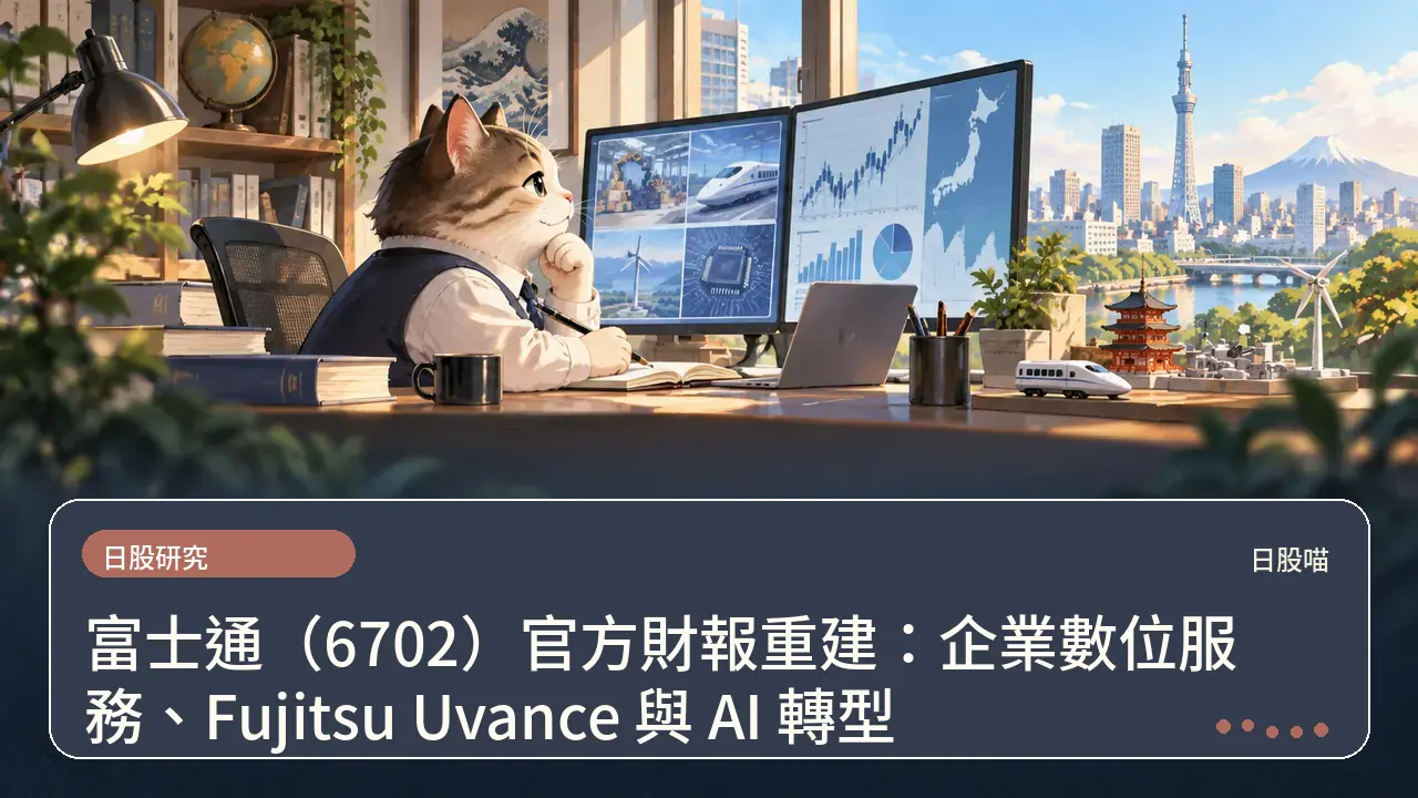 富士通(6702)官方財報重建:企業數位服務、Fujitsu Uvance 與 AI 轉型主題插畫