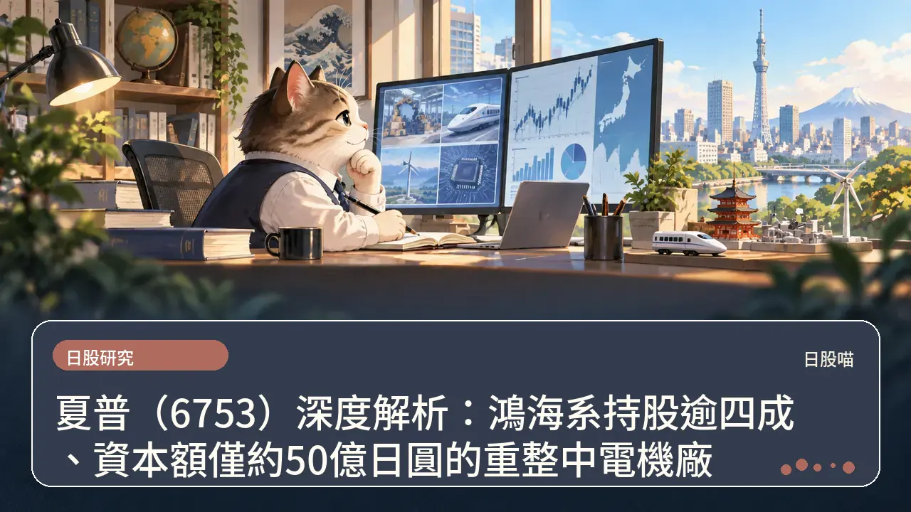 夏普（6753）深度解析：鴻海系持股逾四成、資本額僅約50億日圓的重整中電機廠主題插畫