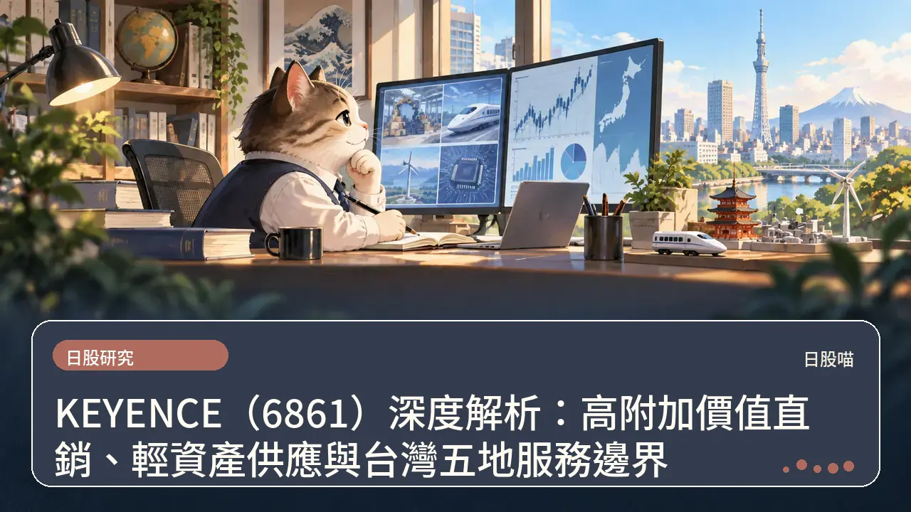 KEYENCE（6861）深度解析：高附加價值直銷、輕資產供應與台灣五地服務邊界主題插畫