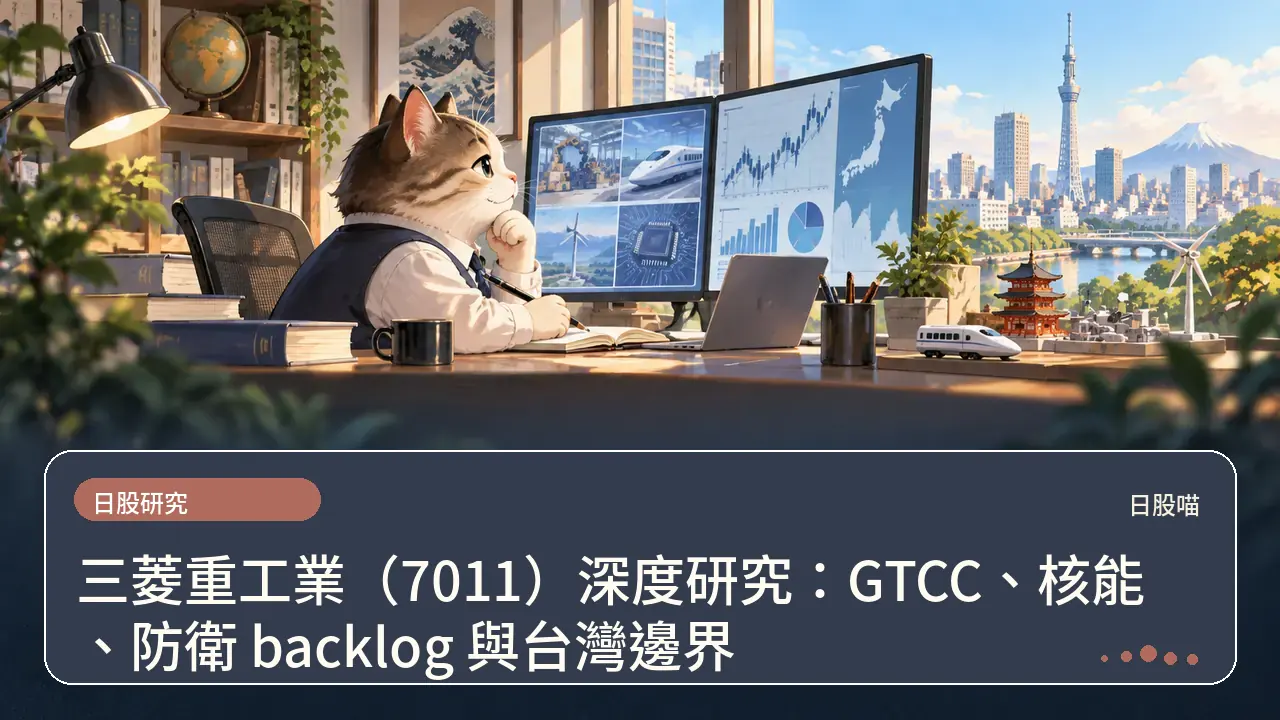 三菱重工業(7011)深度研究:GTCC、核能、防衛 backlog 與台灣邊界主題插畫