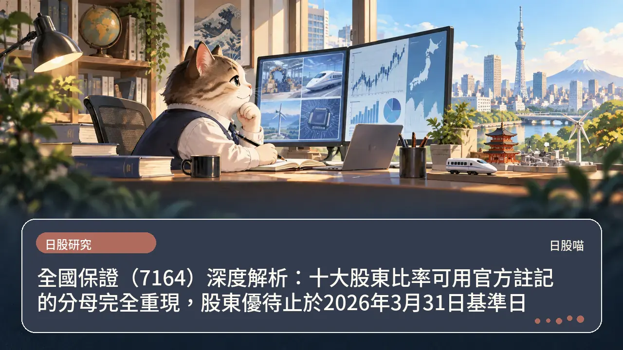 全國保證（7164）深度解析：十大股東比率可用官方註記的分母完全重現，股東優待止於2026年3月31日基準日主題插畫