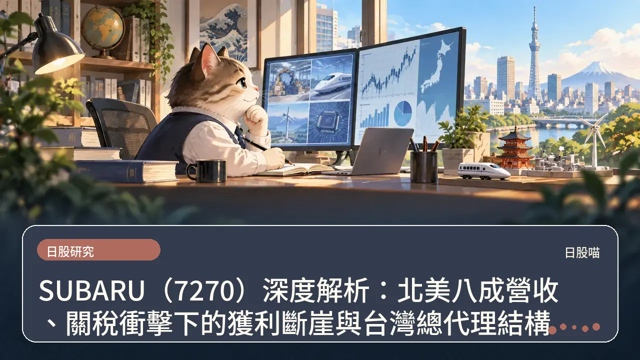 SUBARU（7270）深度解析：北美八成營收、關稅衝擊下的獲利斷崖與台灣總代理結構主題插畫