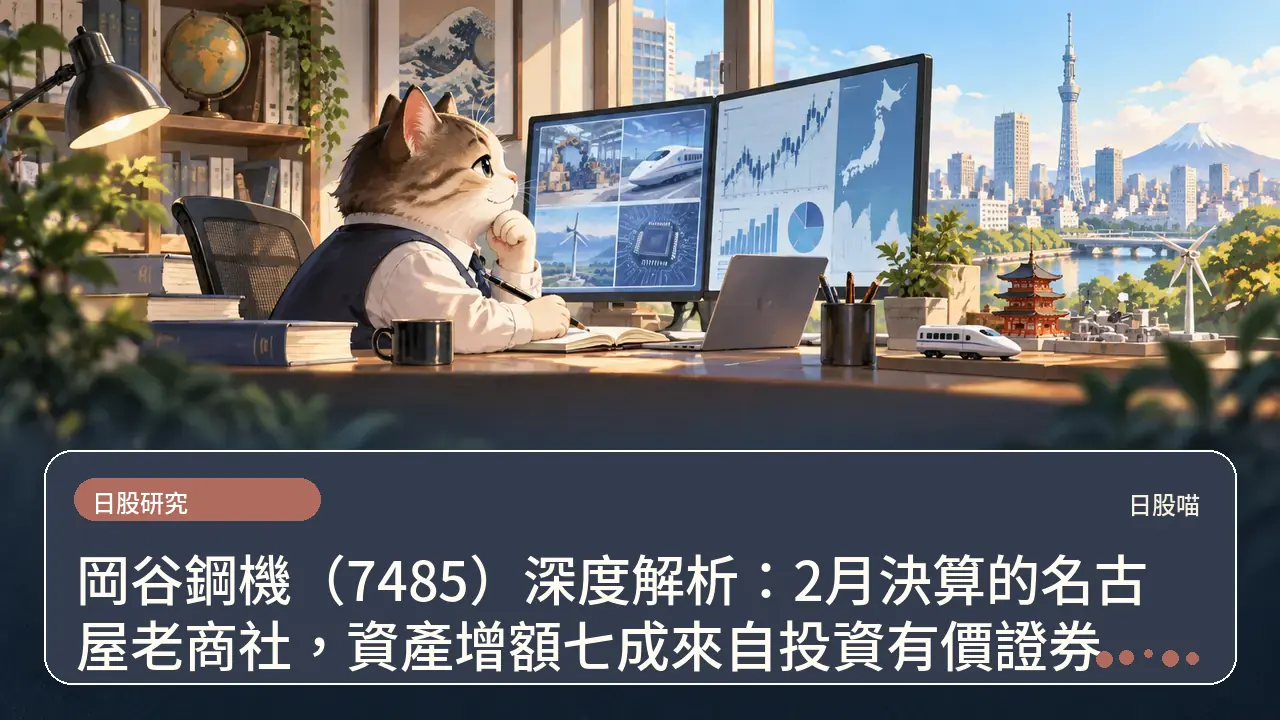 岡谷鋼機（7485）深度解析：2月決算的名古屋老商社，資產增額七成來自投資有價證券主題插畫
