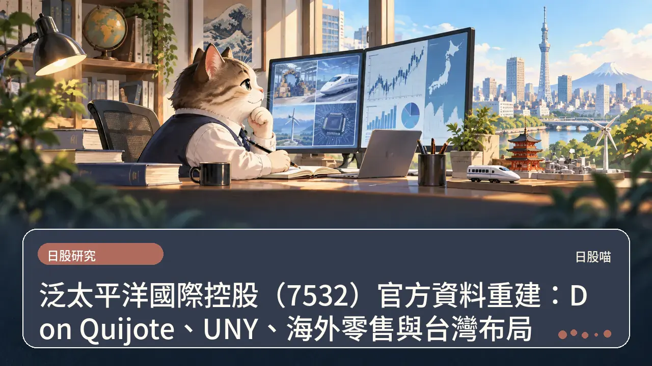 泛太平洋國際控股(7532)官方資料重建:Don Quijote、UNY、海外零售與台灣布局主題插畫