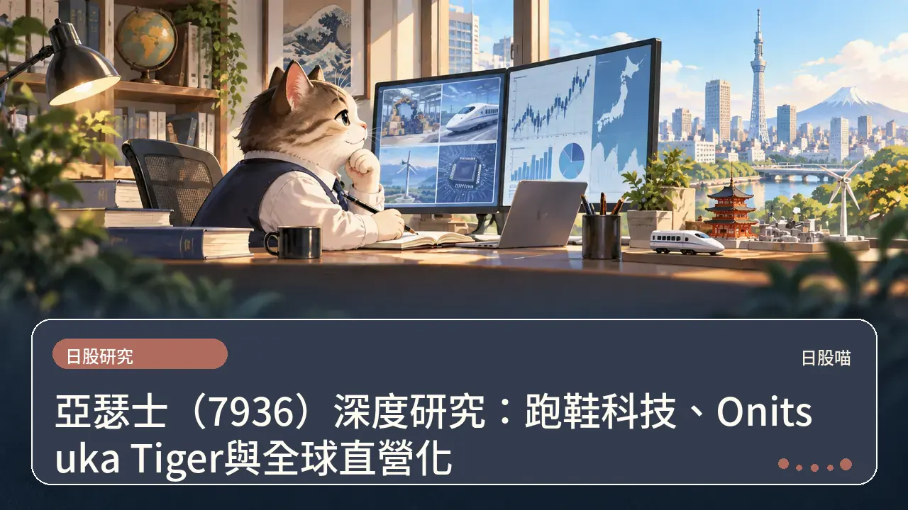 亞瑟士（7936）深度研究：跑鞋科技、Onitsuka Tiger與全球直營化主題插畫