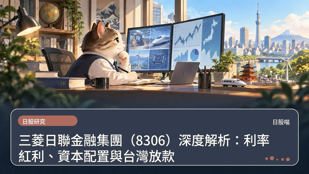 三菱日聯金融集團(8306)深度解析:利率紅利、資本配置與台灣放款主題插畫