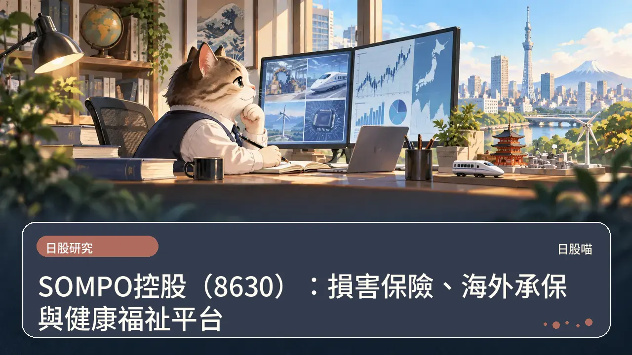 SOMPO控股（8630）：損害保險、海外承保與健康福祉平台主題插畫