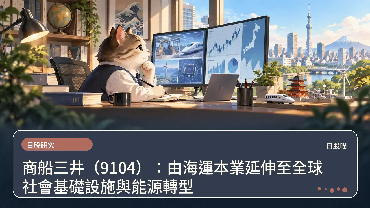 商船三井(9104):由海運本業延伸至全球社會基礎設施與能源轉型主題插畫