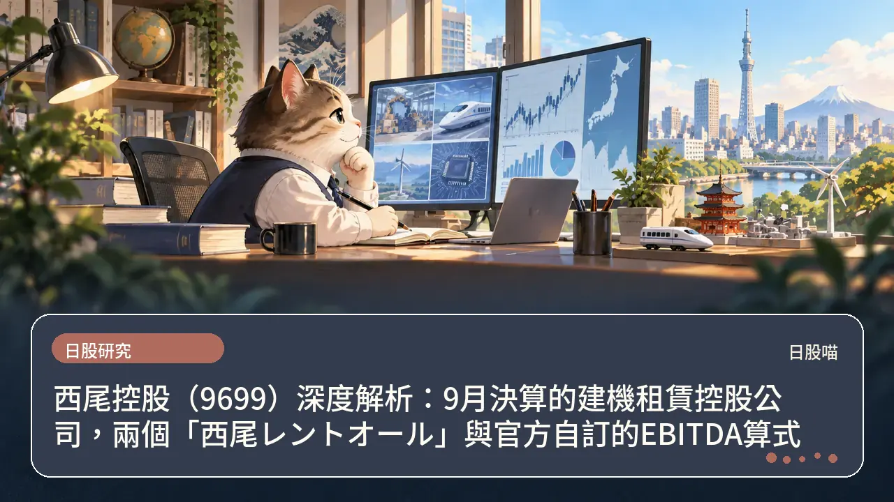 西尾控股（9699）深度解析：9月決算的建機租賃控股公司，兩個「西尾レントオール」與官方自訂的EBITDA算式主題插畫