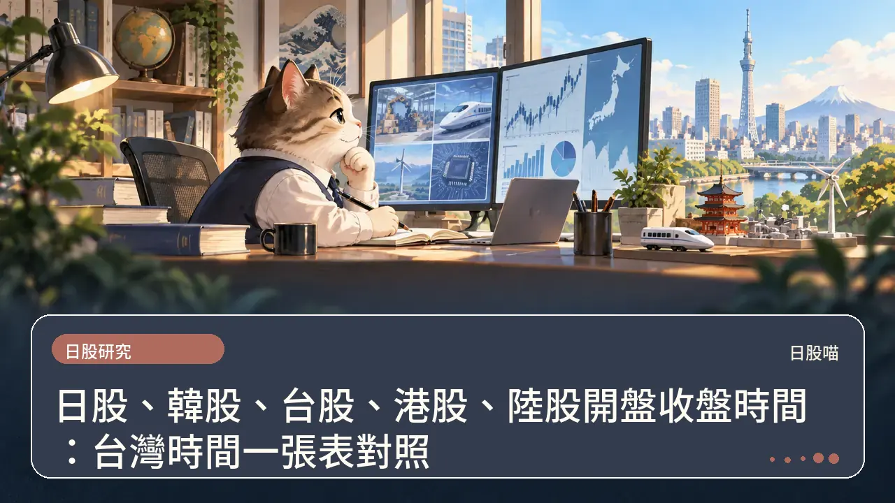 日股、韓股、台股、港股、陸股開盤收盤時間：台灣時間一張表對照主題插畫