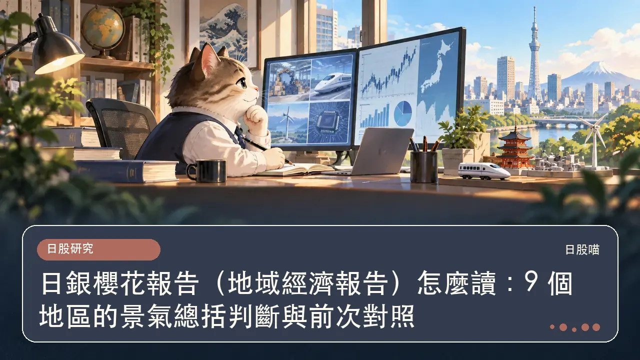 日銀櫻花報告（地域經濟報告）怎麼讀：9 個地區的景氣總括判斷與前次對照主題插畫