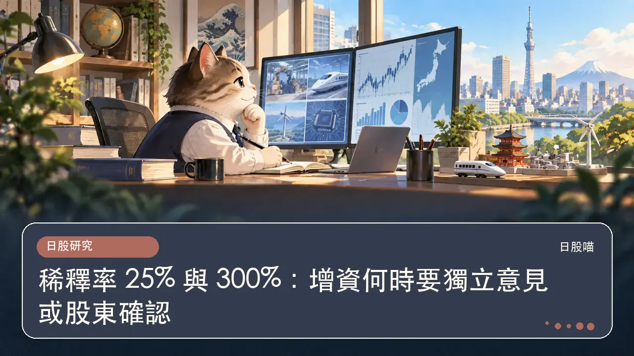 稀釋率 25% 與 300%：增資何時要獨立意見或股東確認主題插畫