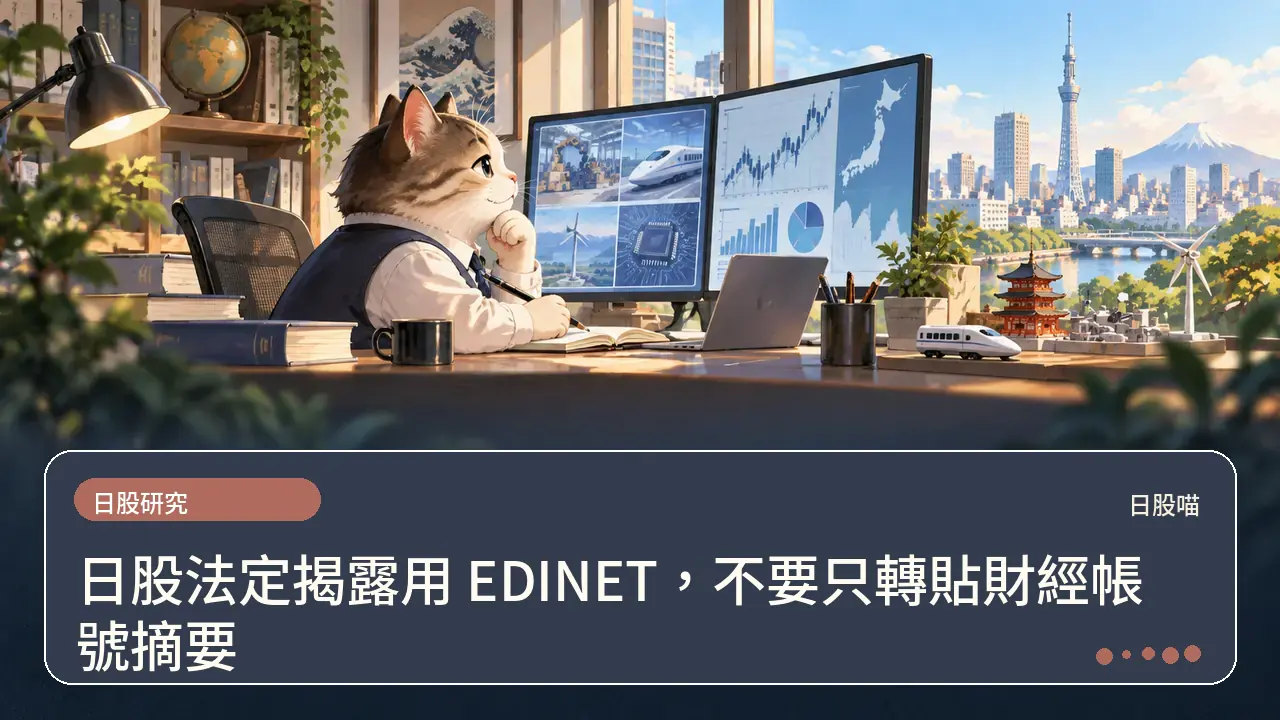 日股法定揭露用 EDINET，不要只轉貼財經帳號摘要主題插畫