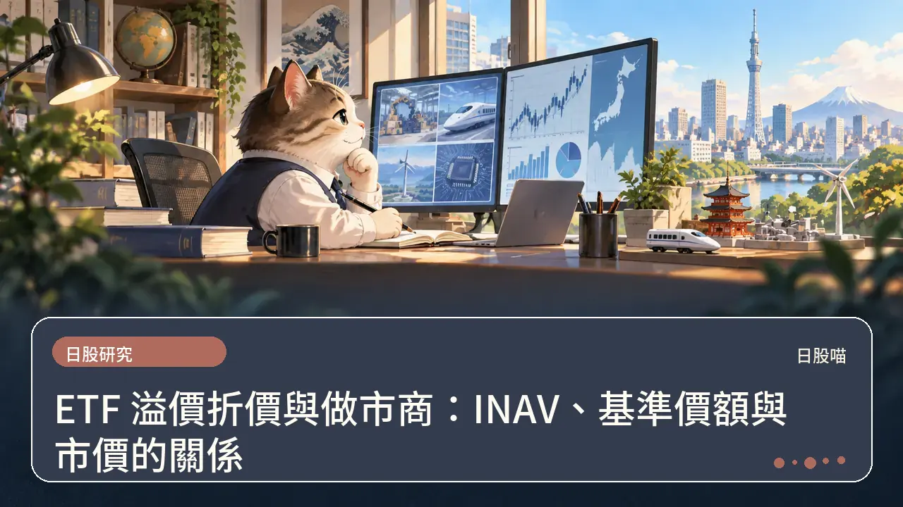 ETF 溢價折價與做市商:INAV、基準價額與市價的關係主題插畫