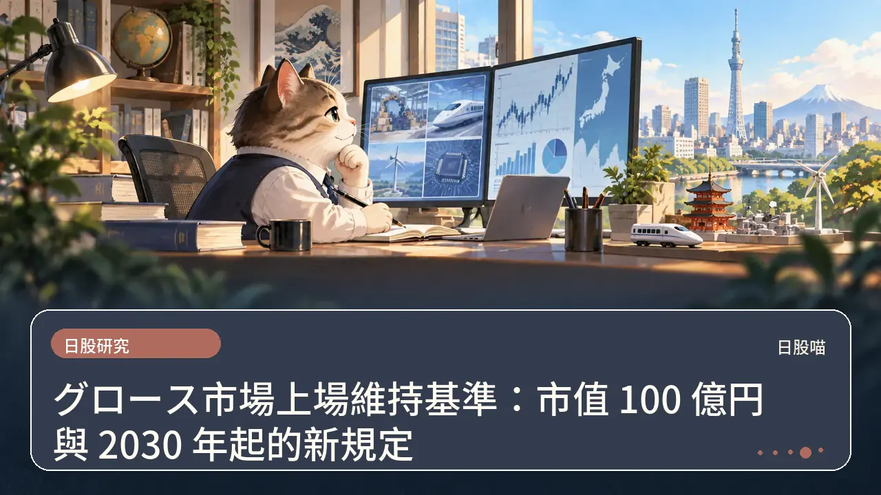 グロース市場上場維持基準:市值 100 億円與 2030 年起的新規定主題插畫