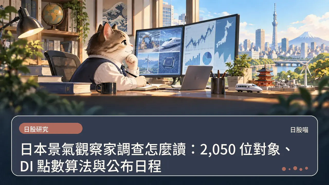 日本景氣觀察家調查怎麼讀：2,050 位對象、DI 點數算法與公布日程主題插畫