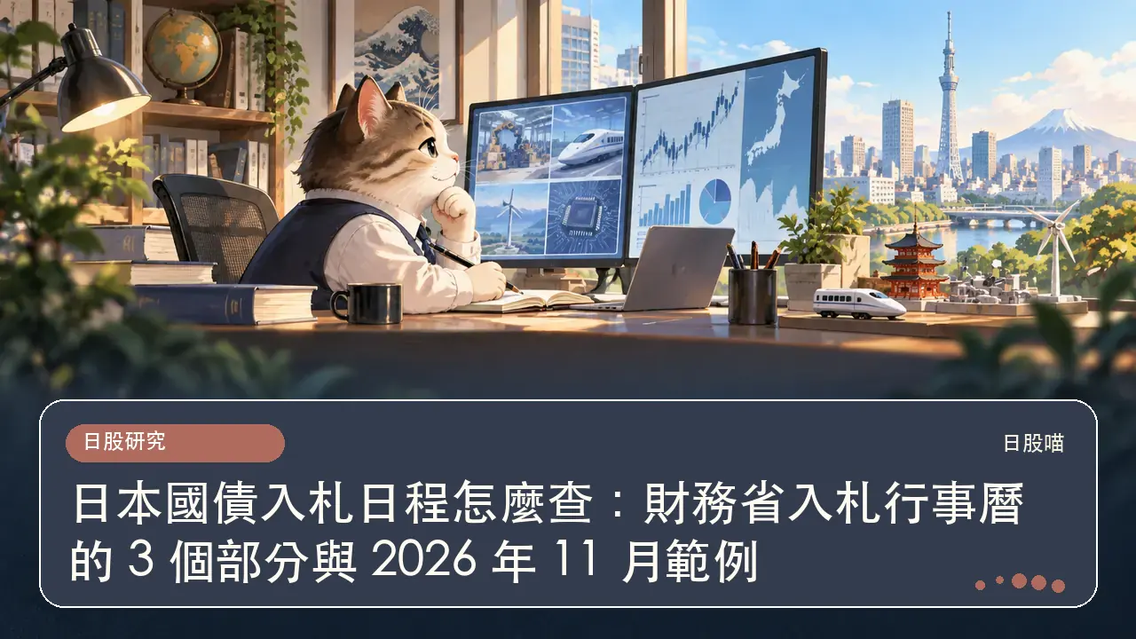 日本國債入札日程怎麼查:財務省入札行事曆的 3 個部分與 2026 年 11 月範例主題插畫