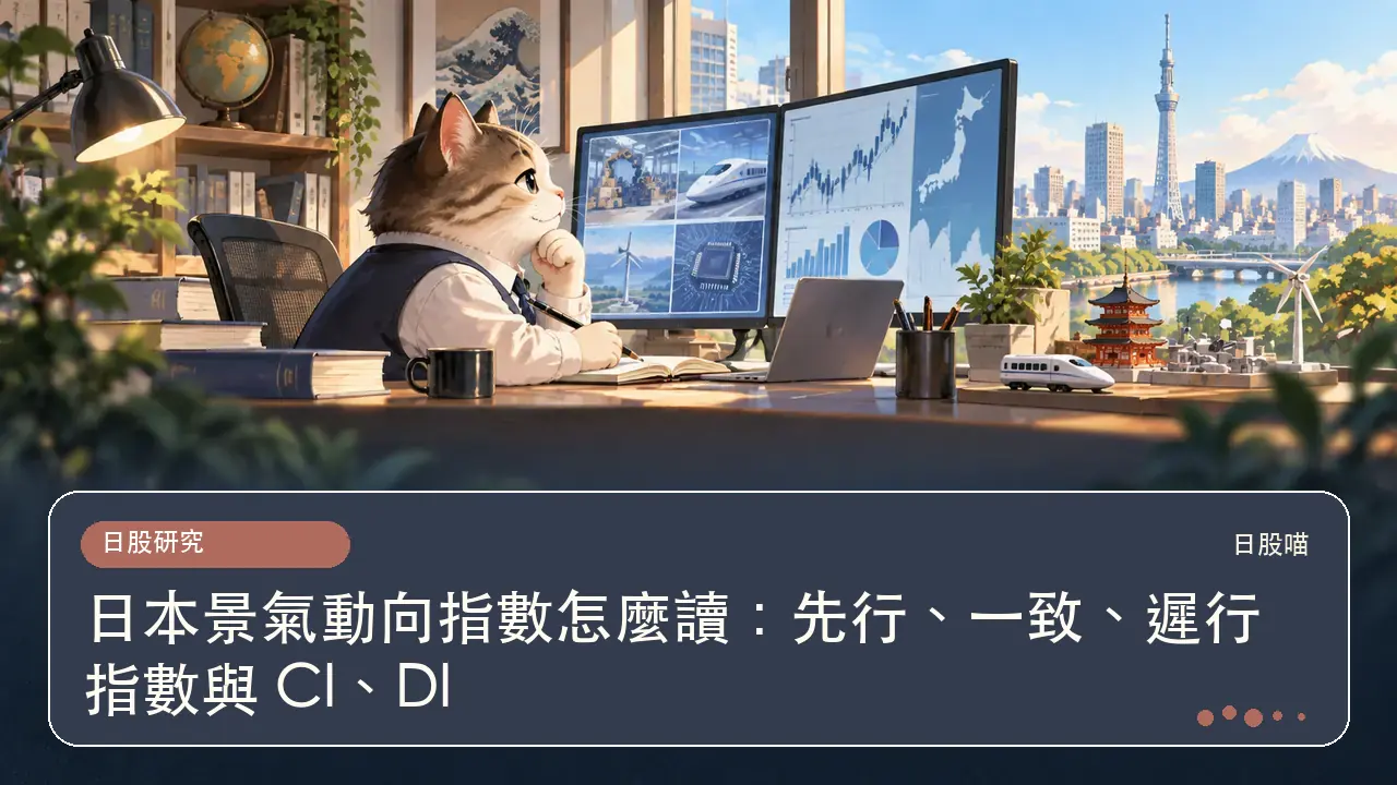 日本景氣動向指數怎麼讀:先行、一致、遲行指數與 CI、DI主題插畫
