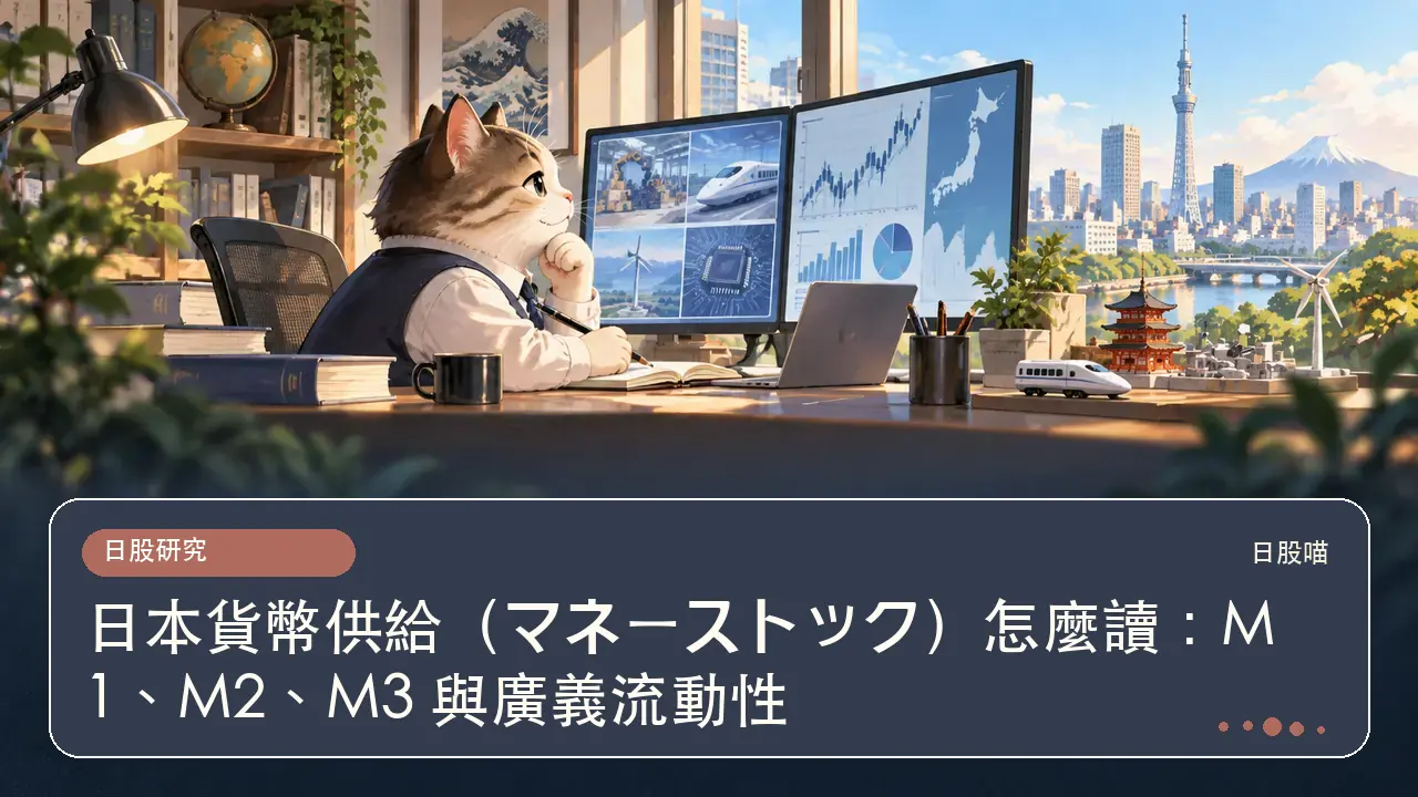 日本貨幣供給(マネーストック)怎麼讀:M1、M2、M3 與廣義流動性主題插畫