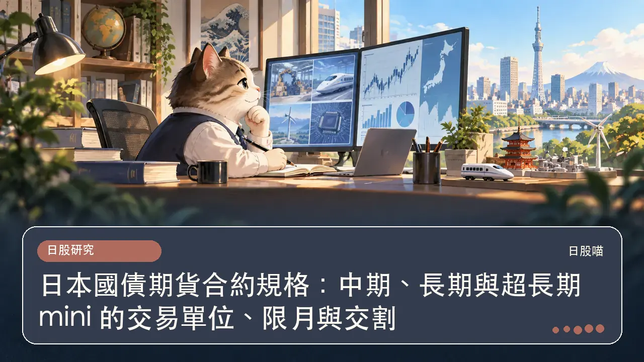 日本國債期貨合約規格：中期、長期與超長期 mini 的交易單位、限月與交割主題插畫