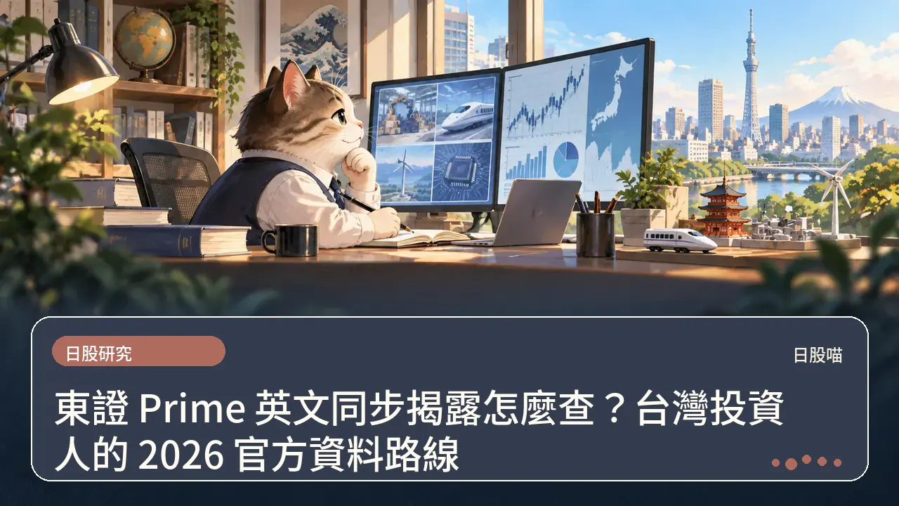 東證 Prime 英文同步揭露怎麼查?台灣投資人的 2026 官方資料路線主題插畫
