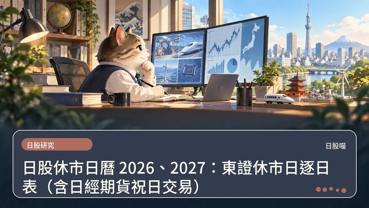 日股休市日曆 2026、2027：東證休市日逐日表（含日經期貨祝日交易）主題插畫