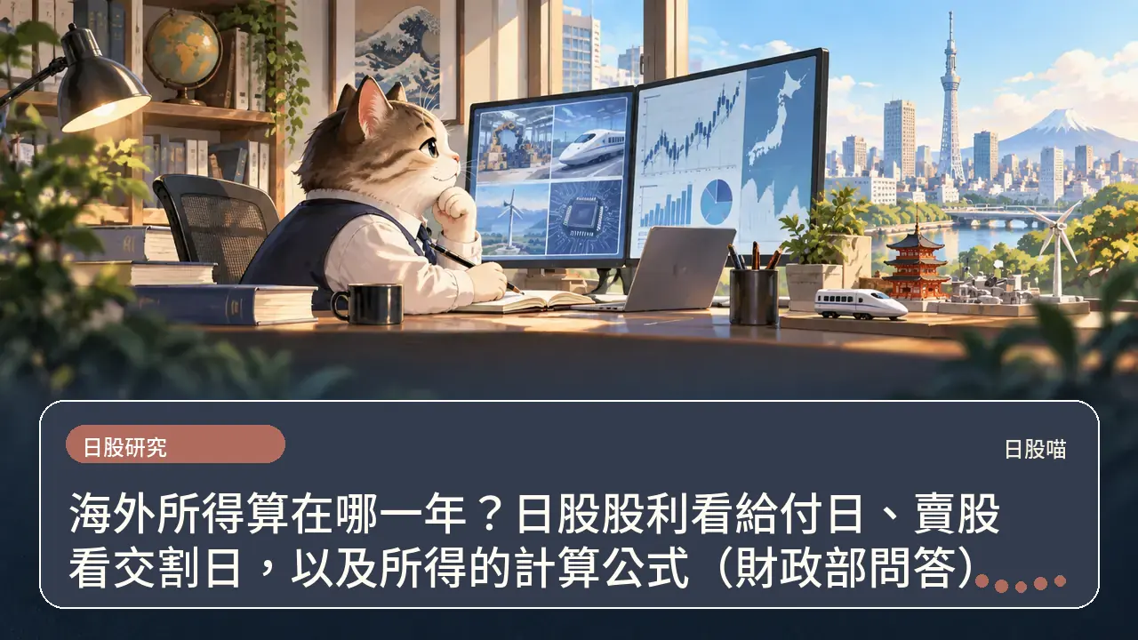 海外所得算在哪一年？日股股利看給付日、賣股看交割日，以及所得的計算公式（財政部問答）主題插畫