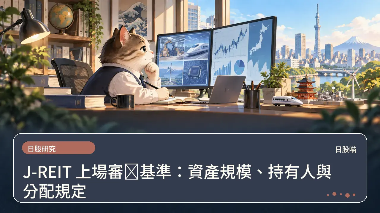 J-REIT 上場審査基準：資產規模、持有人與分配規定主題插畫