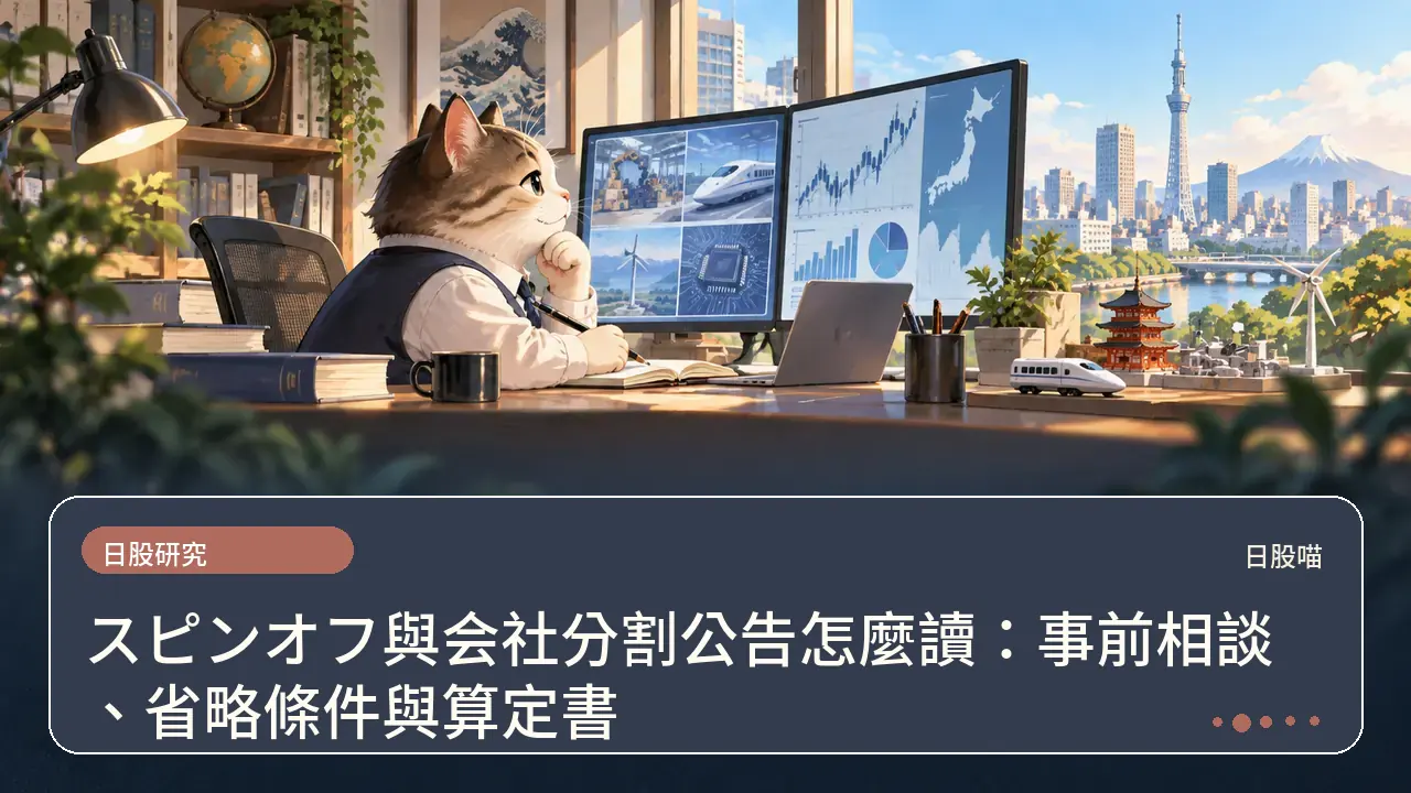 スピンオフ與会社分割公告怎麼讀:事前相談、省略條件與算定書主題插畫