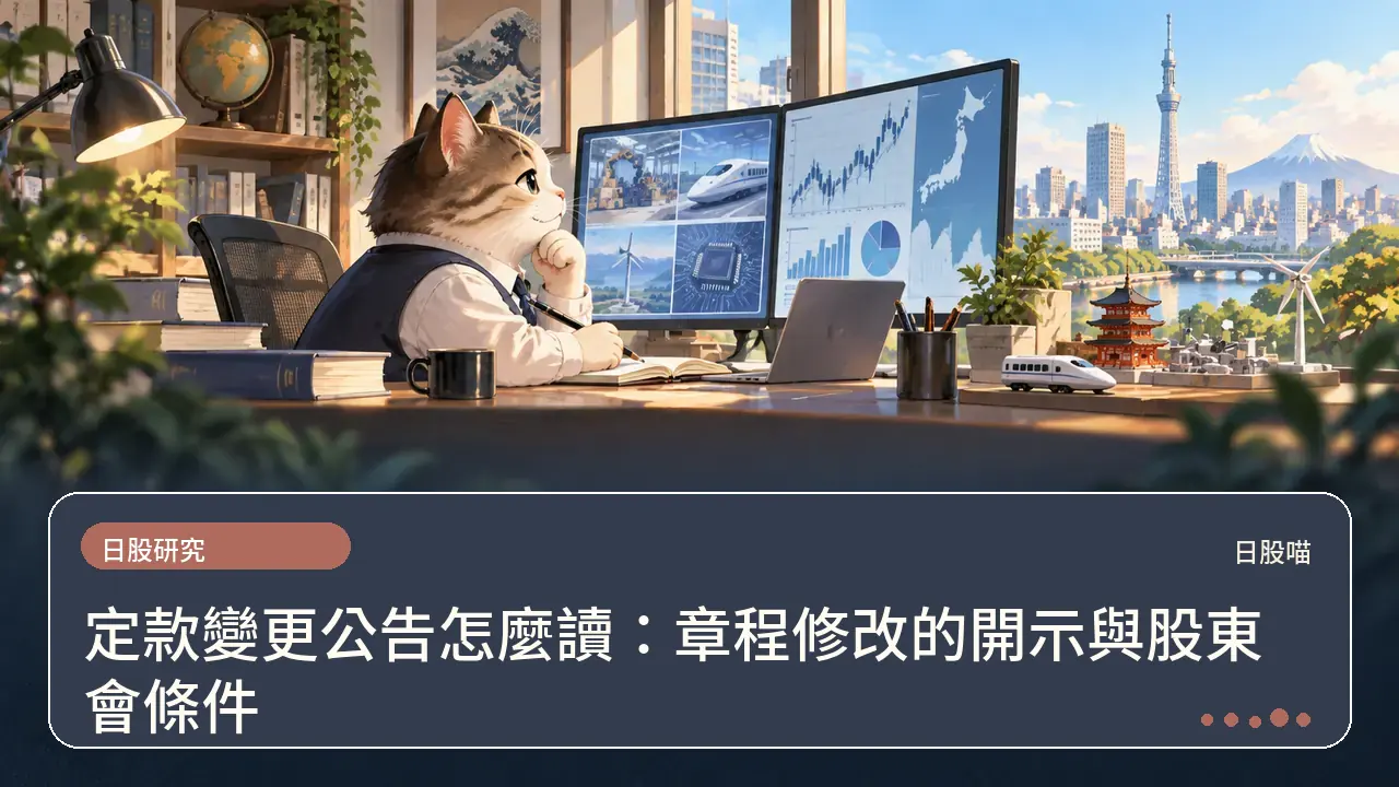 定款變更公告怎麼讀：章程修改的開示與股東會條件主題插畫
