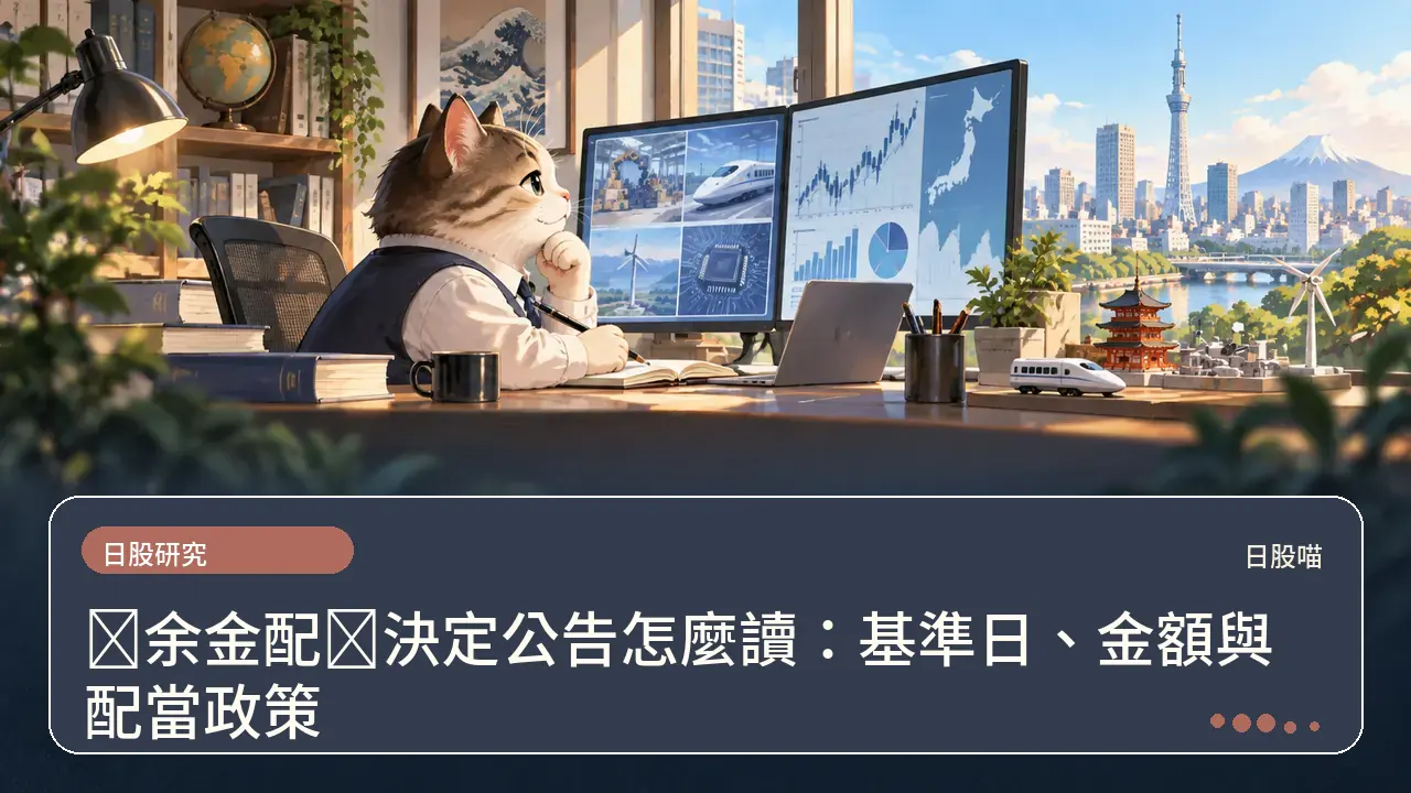 剰余金配当決定公告怎麼讀：基準日、金額與配當政策主題插畫