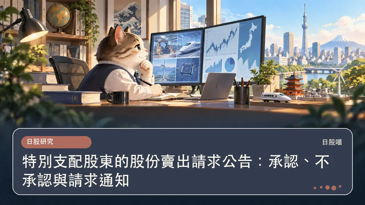 特別支配股東的股份賣出請求公告：承認、不承認與請求通知主題插畫