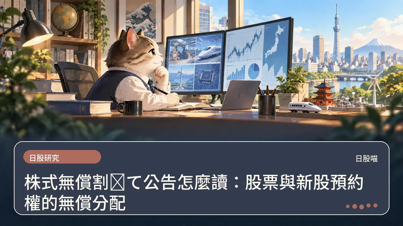株式無償割当て公告怎麼讀：股票與新股預約權的無償分配主題插畫