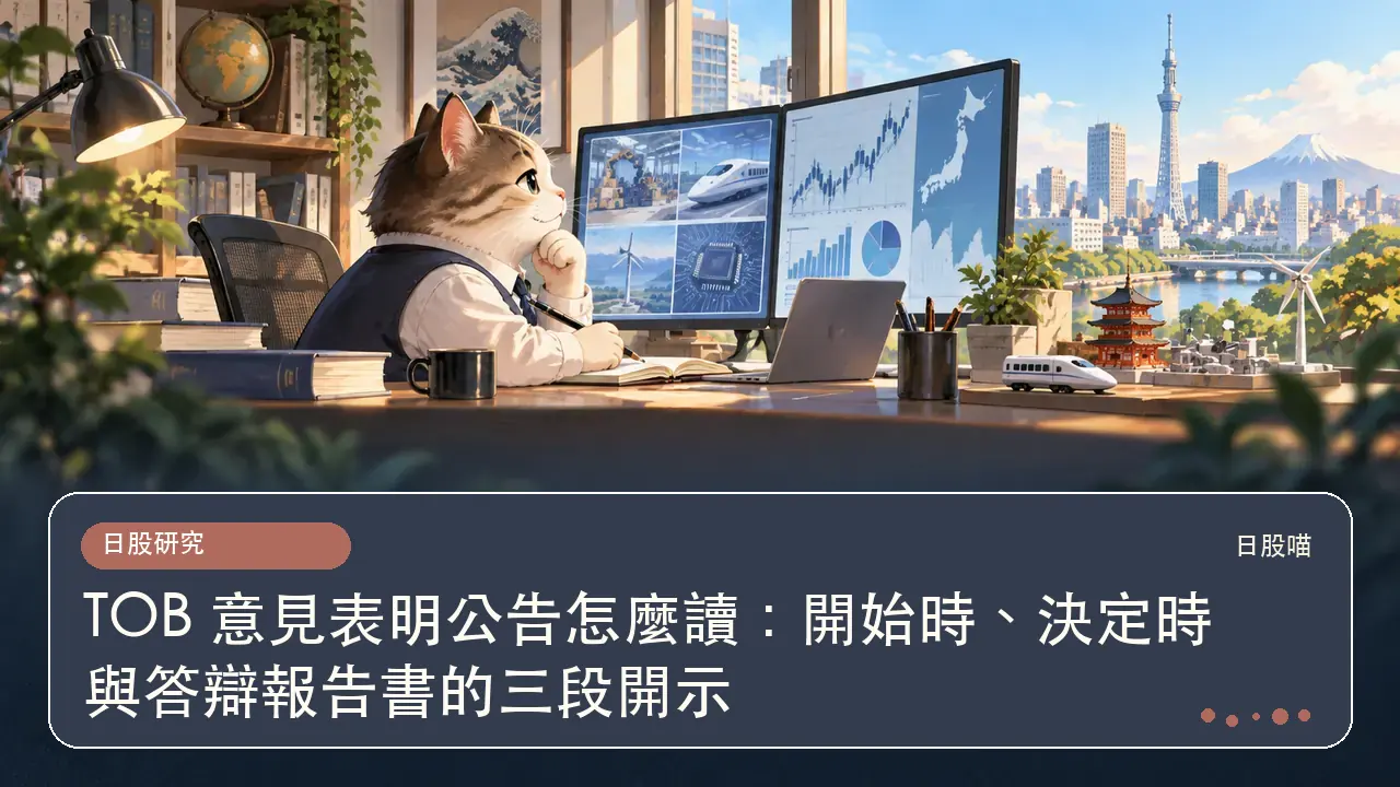 TOB 意見表明公告怎麼讀：開始時、決定時與答辯報告書的三段開示主題插畫